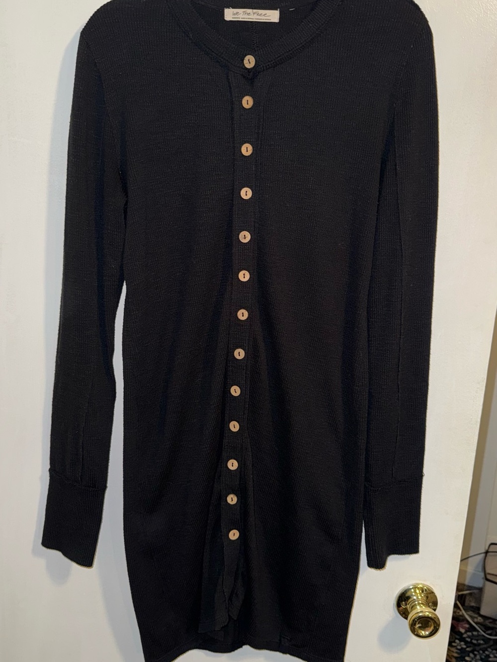 We The Free Black Long Button-Front Knit Cardigan
